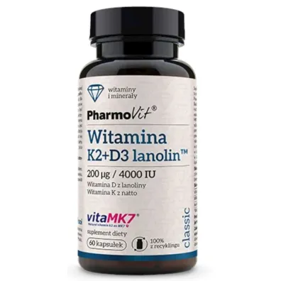 Pharmovit K2 + D3 lanolin™ 200 µg/4000IU - suplement diety 60 kaps.