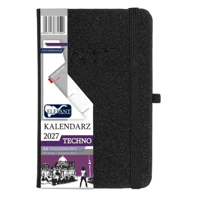Kalendarz 2027 Techno A6 tygodniowy czarny