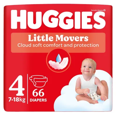 Huggies Pieluchy Little Movers 4 Mega Pack (7-18 kg) 66 szt.