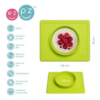 Ezpz Silikonowa miseczka z podkadk 2w1 Mini Bowl zielony 235 ml