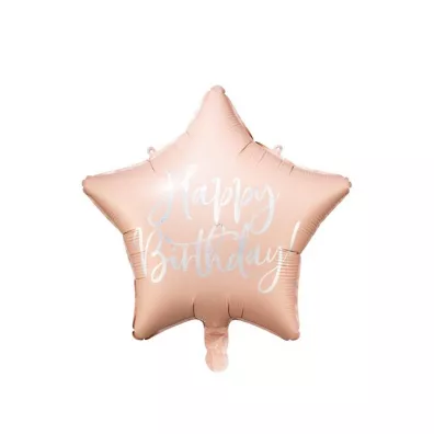 PartyDeco Balon foliowy Happy Birthday jasny pudrowy 40cm