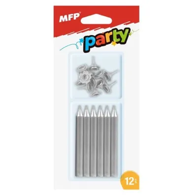 �wieczki do tortu MFP srebrne 12szt + 12szt uchwyt�w