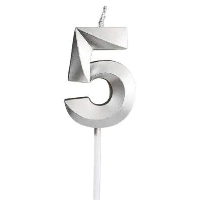 �wieczka na tort - cyferka 5 srebrna 4,8cm