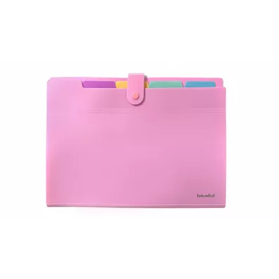 Biurfol Teczka A4 PP zatrzaski r�owa 5 przegr�d