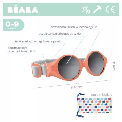 Beaba Okulary przeciwsoneczne dla dzieci z elastyczn opask 0-9 miesicy Pample