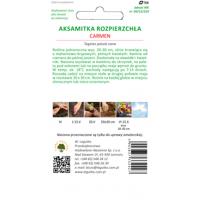 W. Legutko - nasiona Aksamitka rozpierzcha Carmen nasiona 1.5 g