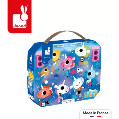 Puzzle 24 el. Jednoro�ce na koncercie rockowym w walizce Janod