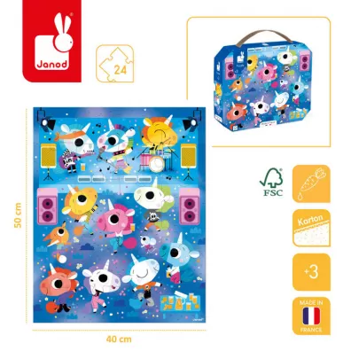 Puzzle 24 el. Jednoro�ce na koncercie rockowym w walizce Janod