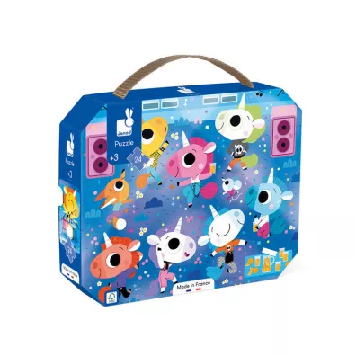 Puzzle 24 el. Jednoro�ce na koncercie rockowym w walizce Janod
