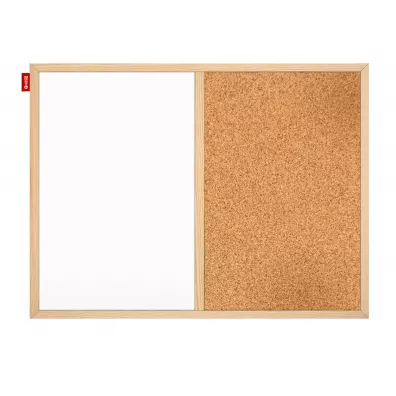 Tablica duo korkowo-sucho�cieralna magnetyczna bia�a, rama drewniana, 60x40 cm