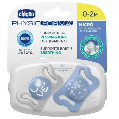 Chicco Smoczek uspokajajcy micro silikon niebieski 0-2m 2 szt.