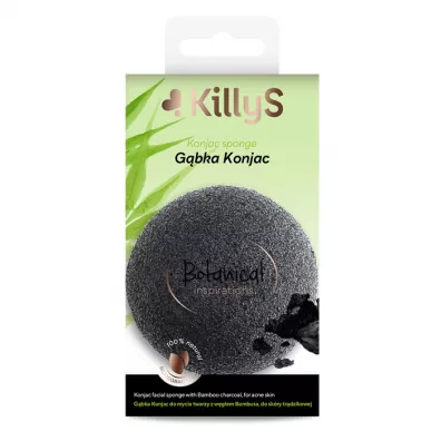 KillyS Botanical Inspirations gbka konjac do mycia twarzy z wglem bambusa do skry trdzikowej
