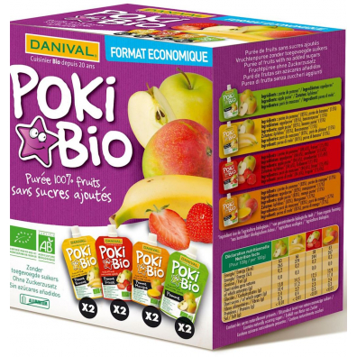 Danival Poki - przecier owocowy mix 100% owoców bez dodatku cukrów bio 8x90 g 720 g Bio