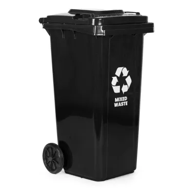 Multistore Kosz na �mieci pojemnik kube� �mietnik czarny odpady zmieszane gumowe ko�a 120 l