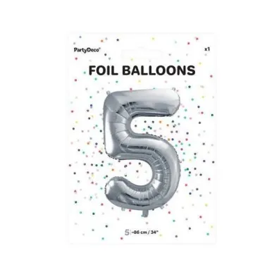 PartyDeco Balon foliowy 5 srebrny 86 cm