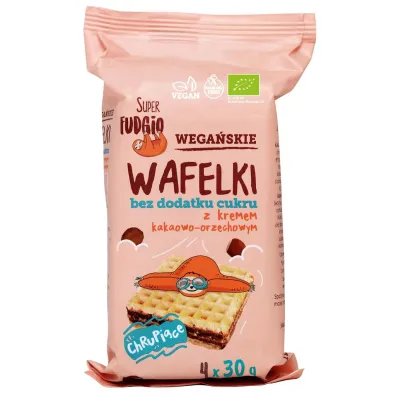 Super Fudgio Wafelki z kremem kakaowo-orzechowym bez dodatku cukru Zestaw 4 x 120 g Bio