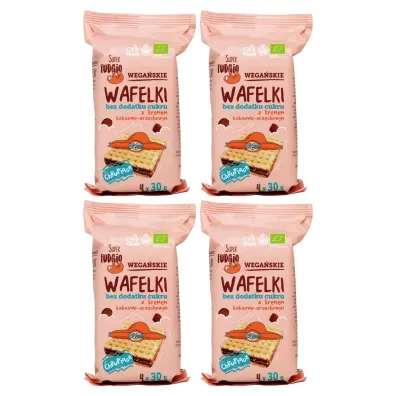 Super Fudgio Wafelki z kremem kakaowo-orzechowym bez dodatku cukru Zestaw 4 x 120 g Bio