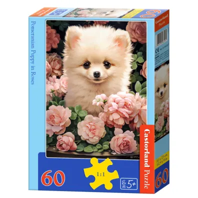 Puzzle 60 el. Pomeranian Puppy in Roses Castorland