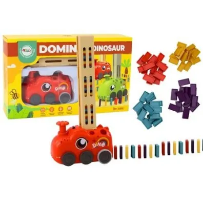 Auto czerwony dinozaur na baterie uk�adaj�ce domin LeanToys