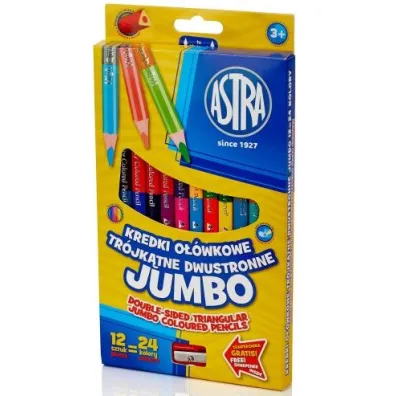 Astra Kredki o��wkowe dwustronne Jumbo 24 kolor�w 12 szt.