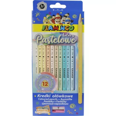 Hasta Kredki o��wkowe tr�jk�tne pastelowe + temper�wka 12 szt.