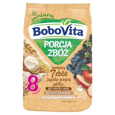 BoboVita Porcja Zb Kaszka bezmleczna 7 zb jagoda-jeyna jabko po 8. miesicu 170 g