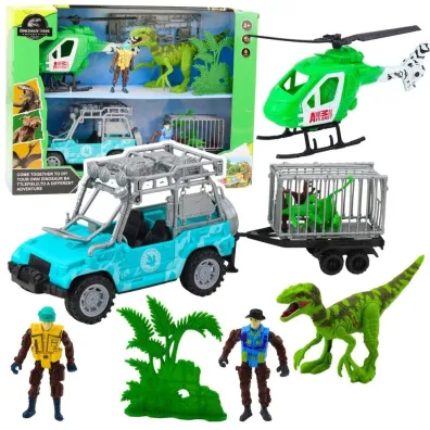 Zestaw z dinozaurem samoch�d +helikopter + figurki