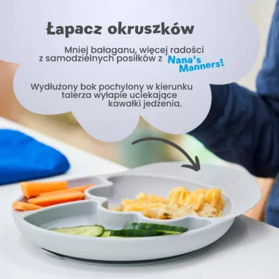 Nana`s Manners Etap 2, Talerz silikonowy tr�jdzielny z przyssawk�, szary