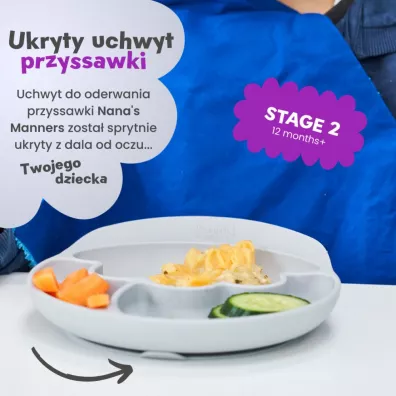 Nana`s Manners Etap 2, Talerz silikonowy tr�jdzielny z przyssawk�, szary