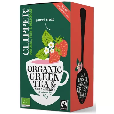 Clipper Herbata zielona z truskawk fair trade 20 x 2 g Bio
