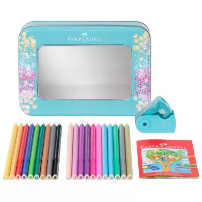 Faber-Castell Kredki o��wkowe Sparkle + akcesoria. Zestaw w metalowym opakowaniu upominkowym 20 szt.