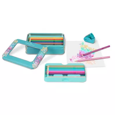 Faber-Castell Kredki o��wkowe Sparkle + akcesoria. Zestaw w metalowym opakowaniu upominkowym 20 szt.