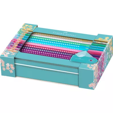 Faber-Castell Kredki o��wkowe Sparkle + akcesoria. Zestaw w metalowym opakowaniu upominkowym 20 szt.