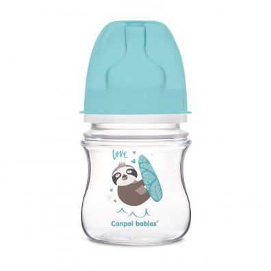 Canpol Babies Butelka szeroka antykolkowa EasyStart Exotic Animals niebieska 0 m+ 120 ml