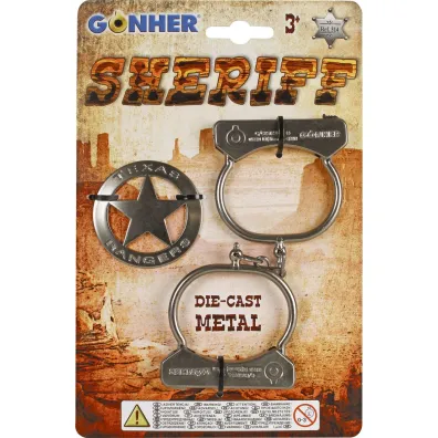 Kajdanki + metalowa odznaka szeryfa Gonher