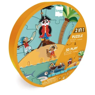Puzzle 2w1 36 el. 2D i 3D Scenografia Piraci Scratch