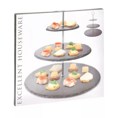 Excellent Houseware Patera kamienna 3 poziomowa z uchwytem