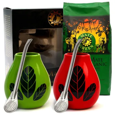 Organic Mate Green Zestaw dla dwojga Yerba Mate 400 g, 2x matero, 2x bombilla 1.1 kg Bio