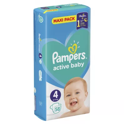 Pampers Pieluszki Maxi 4 Active Baby-dry (9-14 kg) Maxi Pack 58 szt.