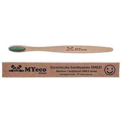 Myecobrush Szczoteczka do zbw bambusowa ortodontyczna z wglem aktywnym zielono-czarna mikka
