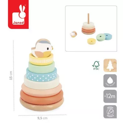 Ukadanka piramida drewniana Gniazdko Pure 12 m+ Janod