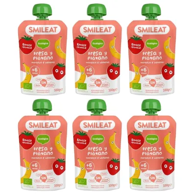 Smileat Mus z ekologicznymi truskawkami i bananem po 6 miesi�cu Zestaw 6 x 100 g Bio