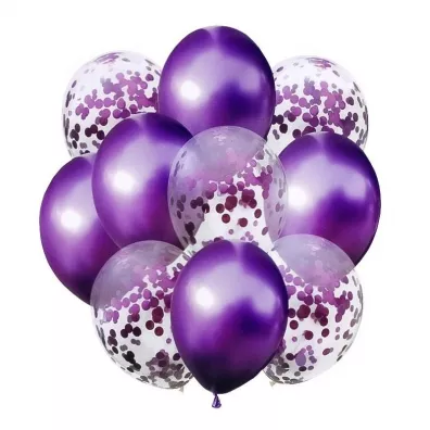 Balony fiolet metalik i konfetti