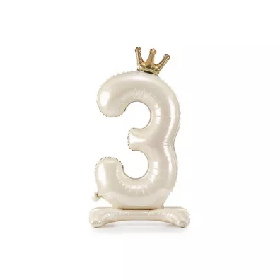 PartyDeco Stoj�cy balon foliowy cyfra 3 jasny krem 84cm