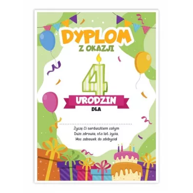 LearnHow Dyplom A5 urodzinowy - czwarte urodziny 5 szt.