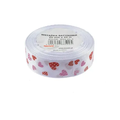 Brewis Wst��ka satynowa w serca bia�a 25mm x 22m
