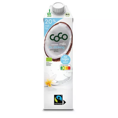 Coco Dr. Martins Coconut milk - napj kokosowy do picia 2 % tuszczu bez dodatku cukrw fair trade 1 l Bio