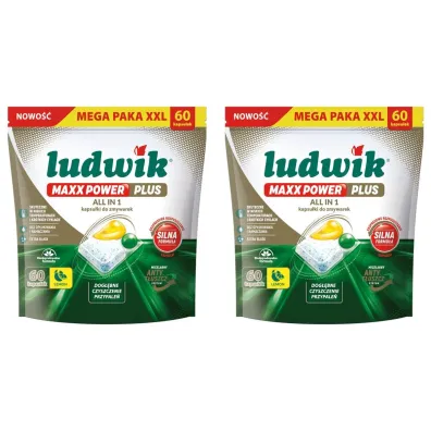 Ludwik MAXX POWER PLUS ALL IN 1 kapsu�ki do zmywarek Lemon zestaw 2 x 60 szt.