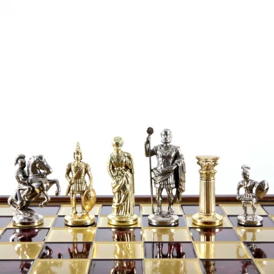 Greek Roman Period Metal Chess Set, szachy, czerwony Manopoulos