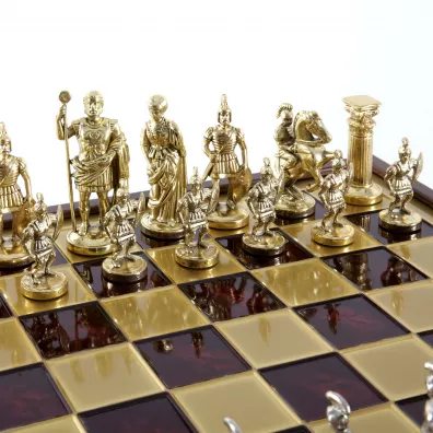 Greek Roman Period Metal Chess Set, szachy, czerwony Manopoulos